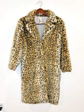 JKT Vegan Faux Fur Cheetah Leopard Print Long Coat Sz S Glam Mobwife Animal